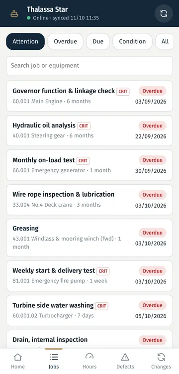 Ship app list of jobs that need attention