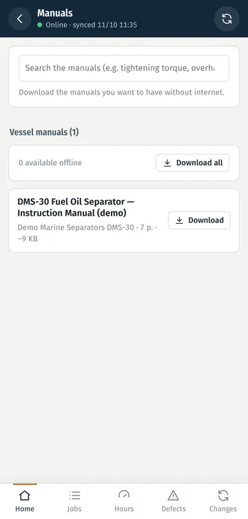 Ship app manuals available offline